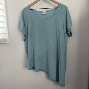Oh My Gauze 2 Large XL Tunic Short Sleeve Asymmetrical Lagenlook Sage Light Blue